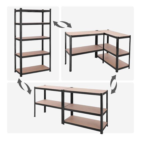 Rootz Storage Rack - Storage Shelves - Set Of 2 Storage Shelves - Heavy-duty Shelving - 5 Levels Storage Rack - Metal Storage Shelves - Black - 180 x 90 x 40 cm