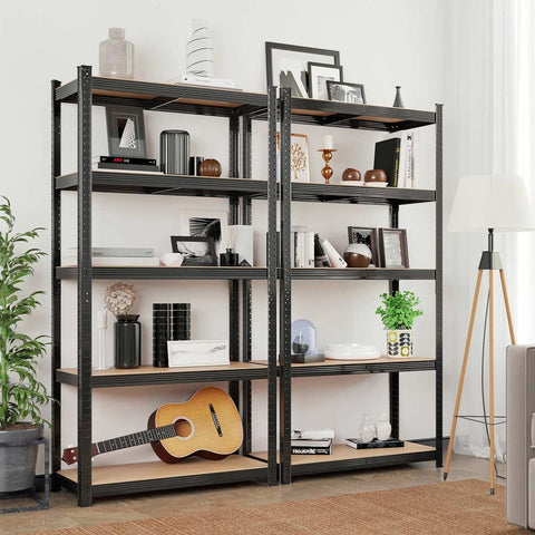 Rootz Storage Rack - Standing Shelf - Metal Shelf - With 5 Adjustable Shelves - Free-Standing Shelving Unit - Steel/E1 Grade MDF - Black - 180 x 90 x 40 cm