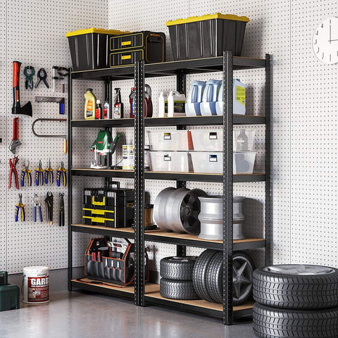 Rootz Storage Rack - Storage Shelves - Set Of 2 Storage Shelves - Heavy-duty Shelving - 5 Levels Storage Rack - Metal Storage Shelves - Black - 200 x 100 x 50 cm