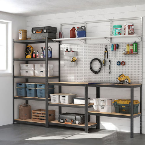Rootz Storage Rack - Set Of 2 Storage Racks - Standing Shelves - 5 Shelves Storage Racks - Storage Shelves - With 5 Shelves - Grey - 50 x 100 x 200 cm