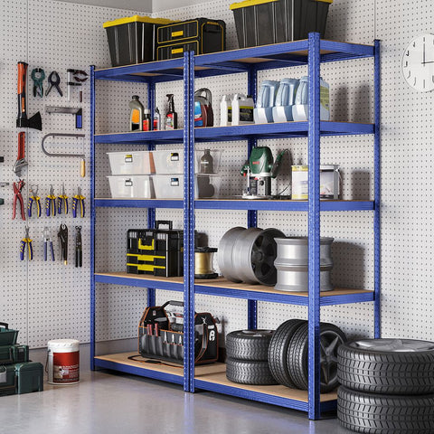 Rootz Storage Rack - Set Of 2 Storage Racks - Standing Shelves - 5 Shelves Storage Racks - Storage Shelves - With 5 Shelves - Blue - 50 x 100 x 200 cm