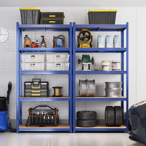 Rootz Storage Rack - Set Of 2 Storage Racks - Standing Shelves - 5 Shelves Storage Racks - Storage Shelves - With 5 Shelves - Blue - 50 x 100 x 200 cm