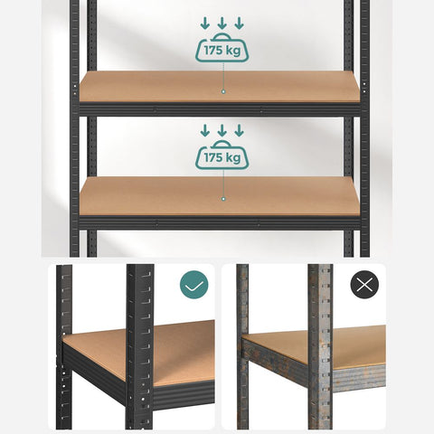 Rootz Storage Rack - Cellar Shelves - Set Of 2 Cellar Shelves - Standing Shelves - 5 Shelves Storage Racks - Storage Cellar Shelves - Black - 60 x 120 x 200 cm