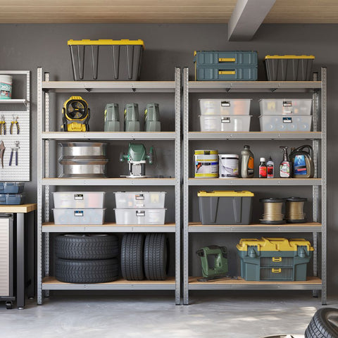 Rootz Storage Rack - Cellar Shelves - Set Of 2 Cellar Shelves - Standing Shelves - 5 Shelves Storage Racks - Storage Cellar Shelves - With 5 Shelves - Silver - 60 x 120 x 200 cm