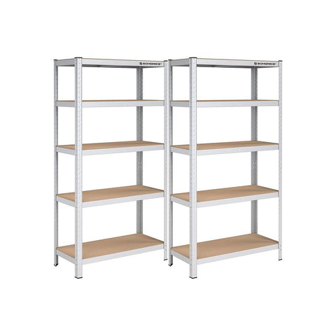 Rootz Storage Rack - Set Of 2 Storage Racks - Industrial Storage Racks - Steel Storage Racks - Silver - 180 x 90 x 40 cm