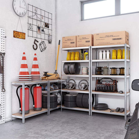 Rootz Storage Rack - Set Of 2 Storage Racks - Industrial Storage Racks - Steel Storage Racks - Silver - 180 x 90 x 40 cm