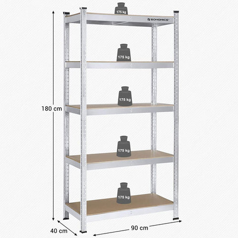 Rootz Storage Rack - Set Of 2 Storage Racks - Industrial Storage Racks - Steel Storage Racks - Silver - 180 x 90 x 40 cm