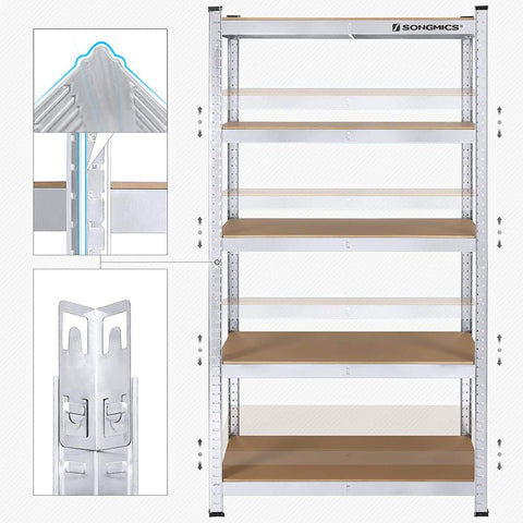 Rootz Storage Rack - Set Of 2 Storage Racks - Industrial Storage Racks - Steel Storage Racks - Silver - 180 x 90 x 40 cm
