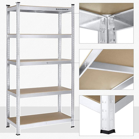Rootz Storage Rack - Set Of 2 Storage Racks - Industrial Storage Racks - Steel Storage Racks - Silver - 180 x 90 x 40 cm