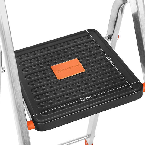 Rootz Ladder - Stepladder - Ladder With 3 Steps - Folding Stepladder - Portable Stepladder - Kitchen Stepladder - Bathroom Stepladder - Lightweight Stepladder - Silver/Black/Orange - 42 x 56 x 122 cm