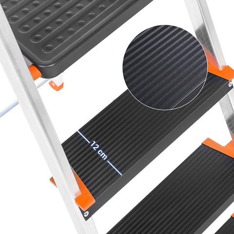 Rootz Ladder - Stepladder - Ladder With 3 Steps - Folding Stepladder - Portable Stepladder - Kitchen Stepladder - Bathroom Stepladder - Lightweight Stepladder - Silver/Black/Orange - 42 x 56 x 122 cm