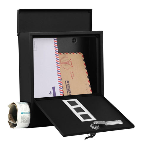 Rootz Mailbox - Residential Mailbox - Post-mounted Mailbox - Wall-mounted Mailbox - Mailbox With Lock - Modern Mailbox - Stainless Steel Mailbox - Black - 30.5 x 9.5 x 33.3 cm (L x W x H)