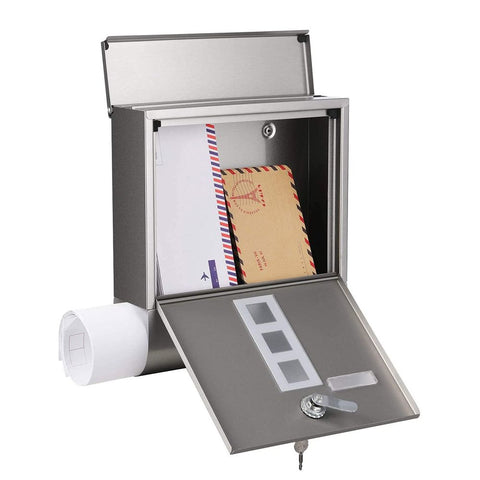 Rootz Mailbox - Wall Letterbox - Wall Mailbox - Stainless Steel Mailbox - Wall-Mounted Mailbox - Post-Mounted Mailbox - Mailbox For Letters - Silver - 30.5 x 9.5 x 33.3 cm