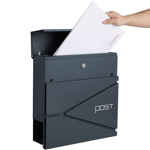 Rootz Mailbox - Wall Letterbox - Wall Mailbox - Wall-Mounted Mailbox - Post-Mounted Mailbox - Mailbox For Letters - Anthracite