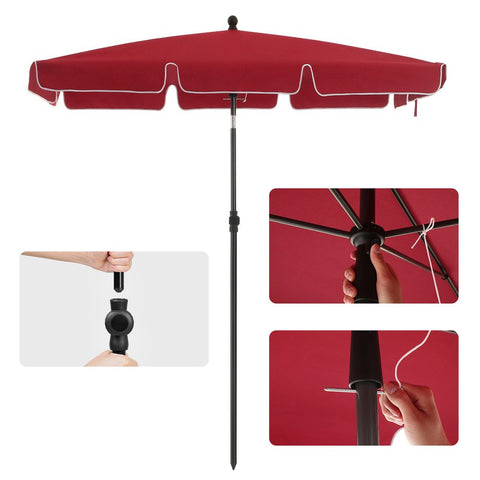 Rootz Parasol - Parasol Rectangular - Beach Umbrella - Garden Umbrella - Outdoor Parasol - Garden Parasol - Sunshade Parasol - Umbrella Parasol - Foldable - Red - 200 x 125 cm