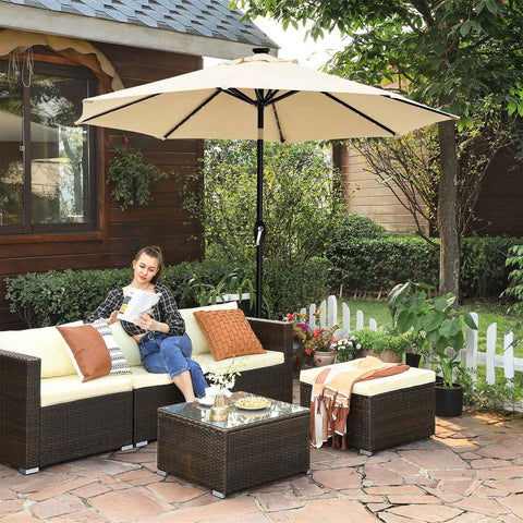 Rootz Parasol - Parasol With Led Solar Lighting - Umbrella - Patio Parasol - Garden Parasol - Beach Parasol - Sunshade - UV-protected Parasol - Beige
