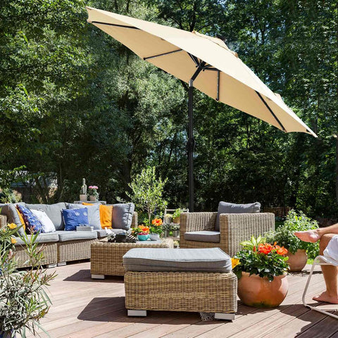 Rootz Parasol - Parasol With Led Solar Lighting - Umbrella - Patio Parasol - Garden Parasol - Beach Parasol - Sunshade - UV-protected Parasol - Beige