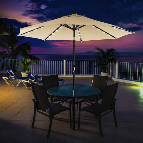 Rootz Parasol - Parasol With Led Solar Lighting - Umbrella - Patio Parasol - Garden Parasol - Beach Parasol - Sunshade - UV-protected Parasol - Beige