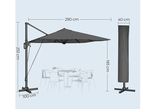 Rootz Parasol - Cantilever Parasol - Umbrella - Patio Parasol - Garden Parasol - Beach Parasol - Sunshade - UV-protected Parasol - Grey