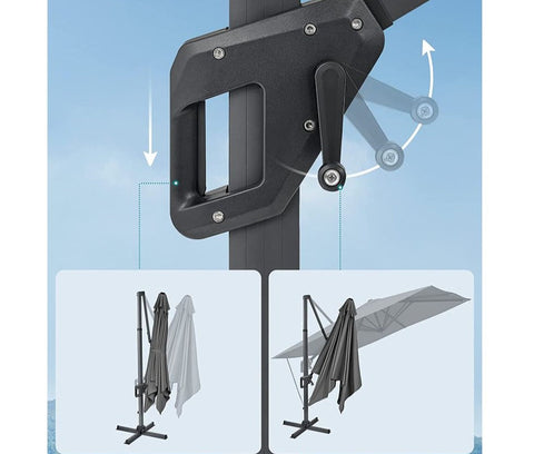 Rootz Parasol - Cantilever Parasol - Umbrella - Patio Parasol - Garden Parasol - Beach Parasol - Sunshade - UV-protected Parasol - Grey