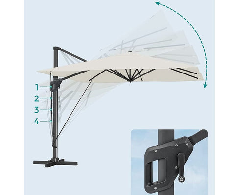 Rootz Parasol - Adjustable Inclination Angle - Umbrella - Patio Parasol - Garden Parasol - Beach Parasol - Sunshade - UV-protected Parasol - Beige - 290 x 290 cm (L x W)