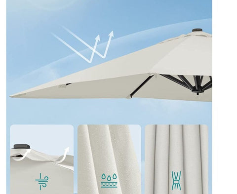 Rootz Parasol - Adjustable Inclination Angle - Umbrella - Patio Parasol - Garden Parasol - Beach Parasol - Sunshade - UV-protected Parasol - Beige - 290 x 290 cm (L x W)