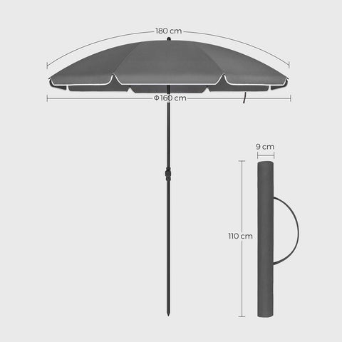 Rootz Parasol - Beach Umbrella - Garden Umbrella - Foldable Garden Umbrella - Outdoor Parasol - Garden Parasol - Sunshade Parasol - Umbrella Parasol - Grey
