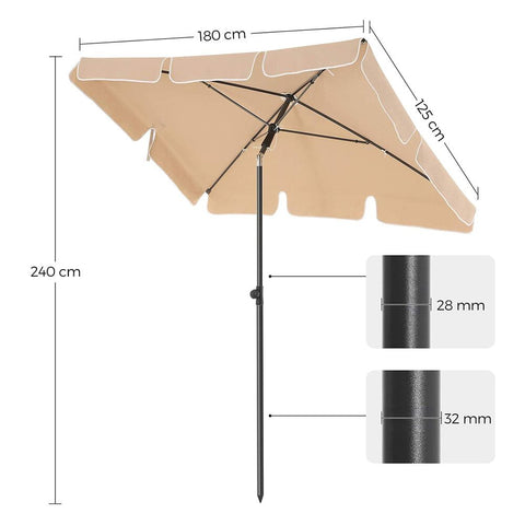 Rootz Parasol - Balcony Parasol - Garden Umbrella - Foldable Garden Umbrella - Outdoor Parasol - Garden Parasol - Sunshade Parasol - Umbrella Parasol - Taupe - 1.8 x 1.25 m