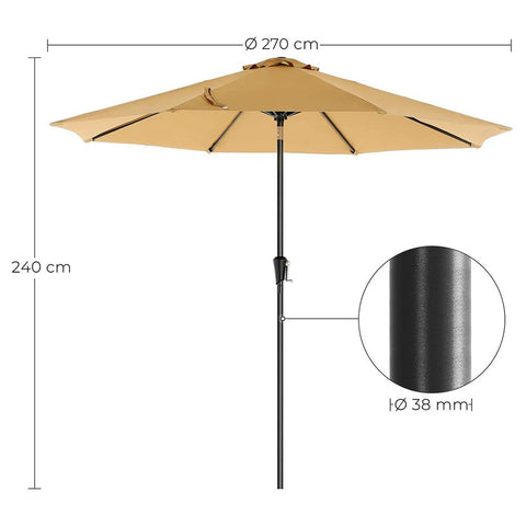 Rootz Parasol - Garden Umbrella - Beach Umbrella - Foldable Garden Umbrella - Outdoor Parasol - Garden Parasol - Sunshade Parasol - Umbrella Parasol - Taupe