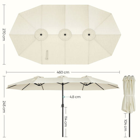 Rootz Parasol - Double Parasol - Beach Umbrella - Garden Umbrella - Outdoor Parasol - Garden Parasol - Sunshade Parasol - Umbrella Parasol - With Crank - Beige - 460 x 270 cm