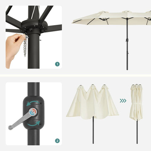 Rootz Parasol - Double Parasol - Beach Umbrella - Garden Umbrella - Outdoor Parasol - Garden Parasol - Sunshade Parasol - Umbrella Parasol - With Crank - Beige - 460 x 270 cm