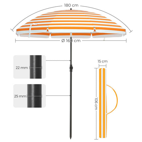 Rootz Parasol - Beach Umbrella - Garden Umbrella - Foldable Garden Umbrella - Outdoor Parasol - Garden Parasol - Sunshade Parasol - Umbrella Parasol - Orange/White Stripes