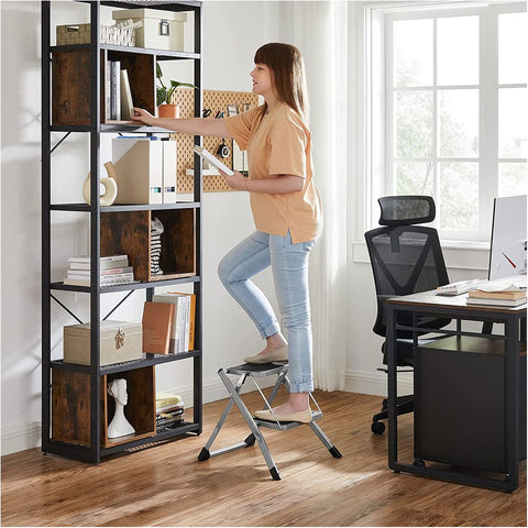 Rootz Stepladder - Stepladder With 2 Steps - Folding Stepladder - Portable Stepladder - Kitchen Stepladder - Bathroom Stepladder - Lightweight Stepladder - Grey/Black