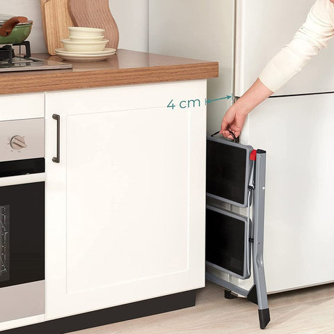 Rootz Stepladder - Stepladder With 2 Steps - Folding Stepladder - Portable Stepladder - Kitchen Stepladder - Bathroom Stepladder - Lightweight Stepladder - Grey/Black