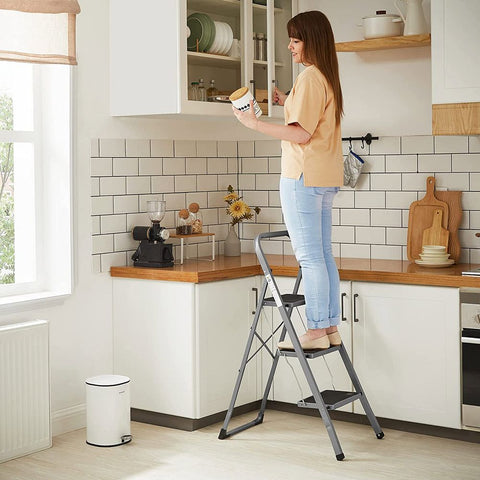 Rootz Step Stool - Step Stool With 3 Steps - Folding Step Stool - Portable Step Stool - Kitchen Step Stool - Bathroom Step Stool - Lightweight Step Stool - Grey/Black