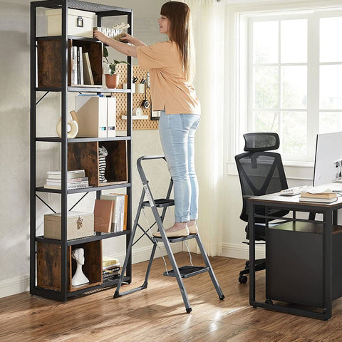 Rootz Step Stool - Step Stool With 3 Steps - Folding Step Stool - Portable Step Stool - Kitchen Step Stool - Bathroom Step Stool - Lightweight Step Stool - Grey/Black