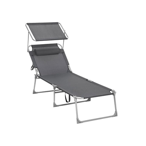 Rootz Sun Lounger - Sun Lounger With Canopy - Outdoor Sun Lounger - Patio Sun Lounger - Garden Sun Lounger - Sunbed - Beach Sun Lounger - Portable Sun Lounger - Smoke Grey - 71 x 200 x 38 cm (L x W x H)