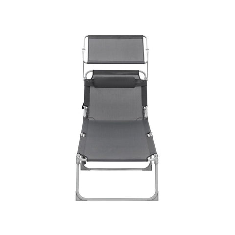 Rootz Sun Lounger - Sun Lounger With Canopy - Outdoor Sun Lounger - Patio Sun Lounger - Garden Sun Lounger - Sunbed - Beach Sun Lounger - Portable Sun Lounger - Smoke Grey - 71 x 200 x 38 cm (L x W x H)