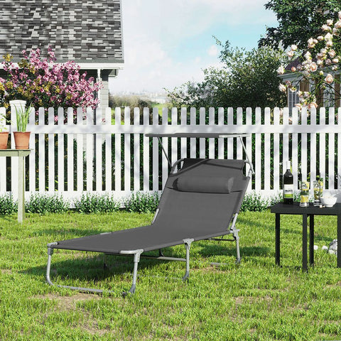 Rootz Sun Lounger - Sun Lounger With Canopy - Outdoor Sun Lounger - Patio Sun Lounger - Garden Sun Lounger - Sunbed - Beach Sun Lounger - Portable Sun Lounger - Smoke Grey - 71 x 200 x 38 cm (L x W x H)