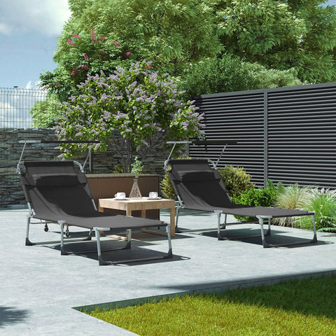 Rootz Sun Lounger - Sun Lounger With Canopy - Outdoor Sun Lounger - Patio Sun Lounger - Garden Sun Lounger - Sunbed - Beach Sun Lounger - Portable Sun Lounger - Smoke Grey - 71 x 200 x 38 cm (L x W x H)