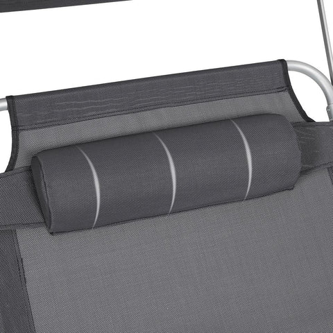 Rootz Sun Lounger - Sun Lounger With Canopy - Outdoor Sun Lounger - Patio Sun Lounger - Garden Sun Lounger - Sunbed - Beach Sun Lounger - Portable Sun Lounger - Smoke Grey - 71 x 200 x 38 cm (L x W x H)