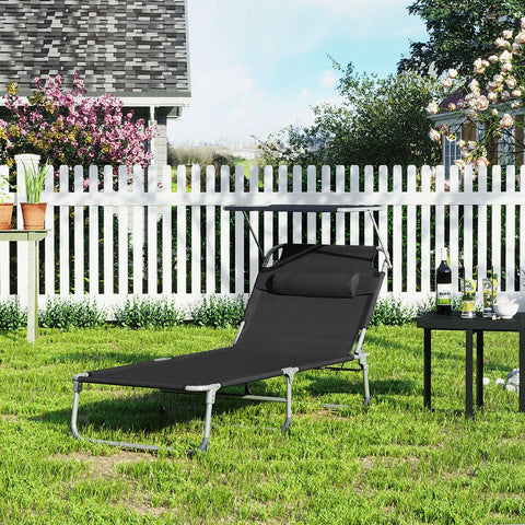 Rootz Sun Lounger - Sun Lounger With Canopy - Outdoor Sun Lounger - Patio Sun Lounger - Garden Sun Lounger - Sunbed - Beach Sun Lounger - Portable Sun Lounger - Black - 71 x 200 x 38 cm (L x W x H)
