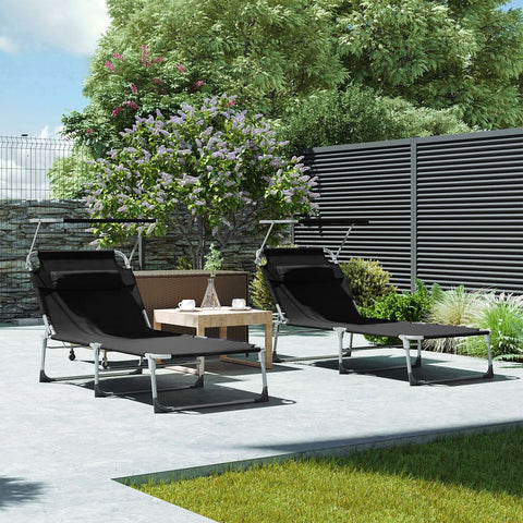 Rootz Sun Lounger - Sun Lounger With Canopy - Outdoor Sun Lounger - Patio Sun Lounger - Garden Sun Lounger - Sunbed - Beach Sun Lounger - Portable Sun Lounger - Black - 71 x 200 x 38 cm (L x W x H)