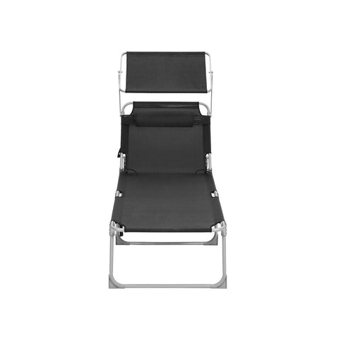 Rootz Sun Lounger - Sun Lounger With Canopy - Outdoor Sun Lounger - Patio Sun Lounger - Garden Sun Lounger - Sunbed - Beach Sun Lounger - Portable Sun Lounger - Black - 71 x 200 x 38 cm (L x W x H)