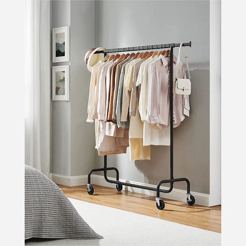 Rootz Clothes Stand - Clothes Stand On Wheels - Clothes Rack - Coat Hanger Stand - Standing Clothes Rack - Matt Black - 45 x (110-150) x 160 cm