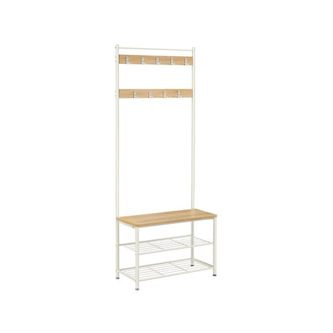 Rootz Coat Stand - Coat Stand With Shoe Rack - Standing Coat Rack - Tree Coat Stand - Wall-mounted Coat Hooks - Chipboard - Steel - Oak-white - 32 x 70 x 175 cm (D x W x H)