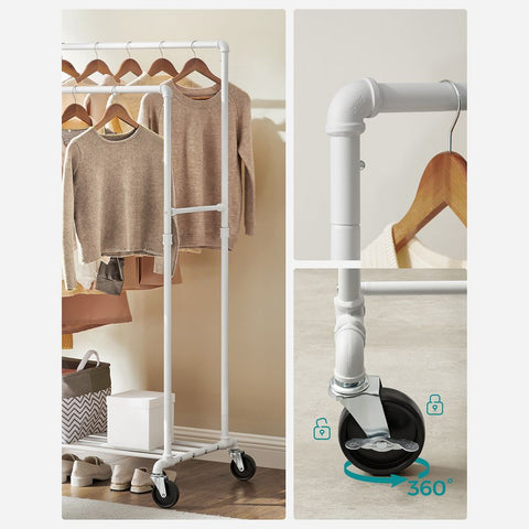 Rootz Clothes Rack - Clothes Rack With 2 Rails - Garment Rack - Rolling Clothes Rack - Standing Clothes Rack - Adjustable Clothes Rack - Steel - White - 100 x 59 x 162 cm (L x W x H)