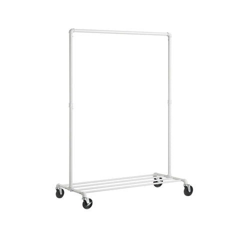 Rootz Clothes Rack - Clothes Rack On Wheels - Rolling Clothes Rack - Wall Mounted Clothes Rack - Heavy Duty Clothes Rack - Steel - White - 100 x 49 x 163 cm (L x W x H)