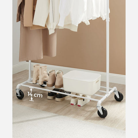 Rootz Clothes Rack - Clothes Rack On Wheels - Rolling Clothes Rack - Wall Mounted Clothes Rack - Heavy Duty Clothes Rack - Steel - White - 100 x 49 x 163 cm (L x W x H)