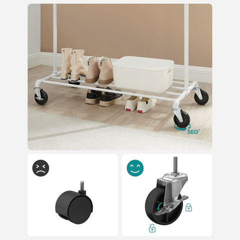Rootz Clothes Rack - Clothes Rack On Wheels - Rolling Clothes Rack - Wall Mounted Clothes Rack - Heavy Duty Clothes Rack - Steel - White - 100 x 49 x 163 cm (L x W x H)